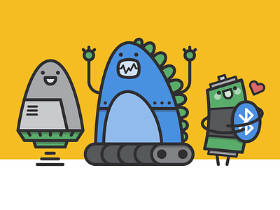 Robots Forever battery bluetooth character design dinosaur illustration love robot vector