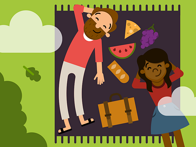 Caring for yourself & others character couple geometric illustration park picnic scene summer vector