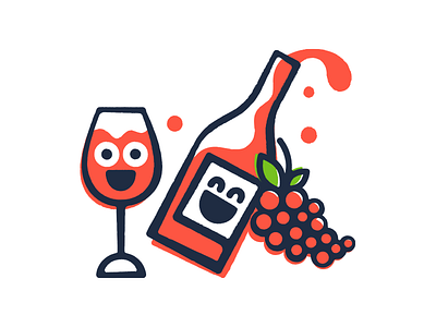 Wine pals! bottle cute friends glass grapes illustration line pals red textured vector wine
