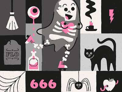 Halloween Flo Returns cat creepy ghost grave gritty halloween illustration spells spider spooky texture undead