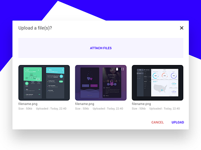File Upload Modal attachment design file file uploader material design modal thumbnail ui upload
