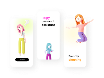 Helpy - Personal assistant mobile app 3d graphic design mobile app ui