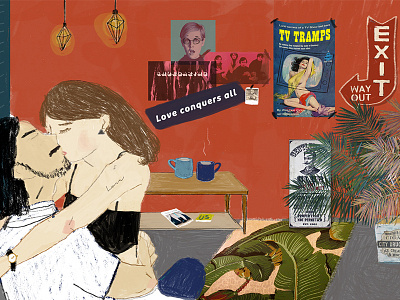 Girlfriend editorial illustration girlfriend illustration kiss night