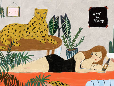 I'm single and loving it. editorial illustration girl illustration leaf lepard woman