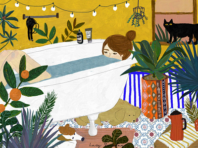 Sleep Till Afternoon editorial illustration girl illustration leaf woman