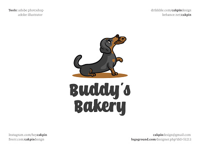 Buddy's Bakery Logo - bakery anda cake animal bakery branding cafe cake cute dachshund design dog food graphic design illustration logo packaging playfull res restaurant