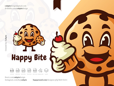 Cookies Mascot Logo : Happy Bite animal bakery bbq cafe cake cartoon character coffee cute mascot food and beverage food mascot logo mascot playful restaurant
