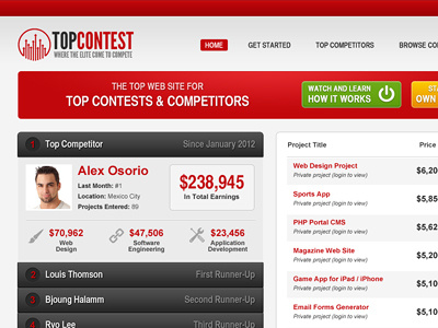 UI for a contest's page contest red ui user interface
