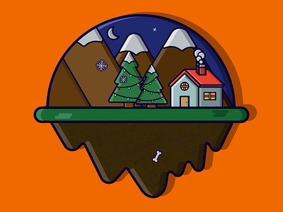 Islands - Sky Cabin cabin christmas illustration island landscape moon mountain nature night outdoors skying snow