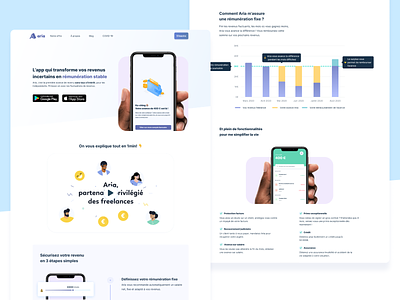 Aria - Landing page app design app page app store bar chart chart features french gradient homepage illustration iphone x landing page landing page design mobile app product design product page steps ui web page webflow