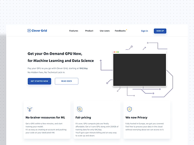 Clever Grid - GPU Cloud service ☁️ animations cloud documentation gpu hosting interaction design landing page machine learning pattern product page terminal ui design