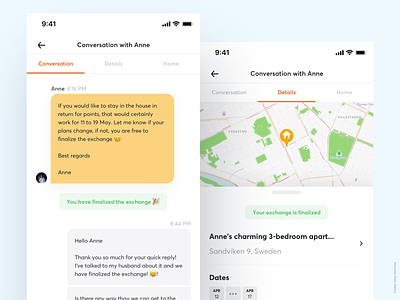 HomeExchange app messaging redesign - Conversation & Details app booking chat listing map messaging messaging app product design travel app