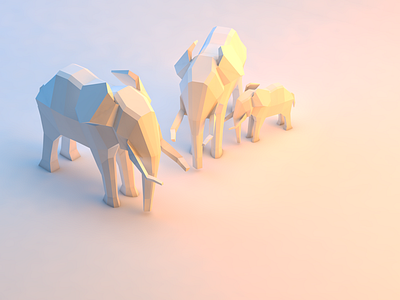 Low Poly Elephant Family