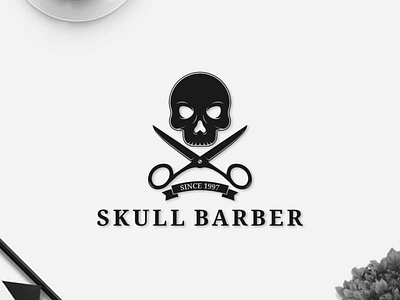 Skull Barber logo brand identity branding design icon illustration lettering logo logo design logo folio logotype monogram symbol typography