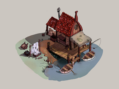 Isometric Game Art Daily Drawing design drawing fisherman game art house isometric sketch