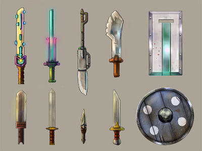 Game Art Asset Concept art asset cartoon concept design drawing game kit shield weapons