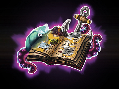 Game UI asset book design drawing game icon magic pirate treasure ui