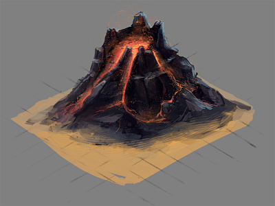 Isometric Volcano art asset buttons design drawing formation game isometric rock ui volcano