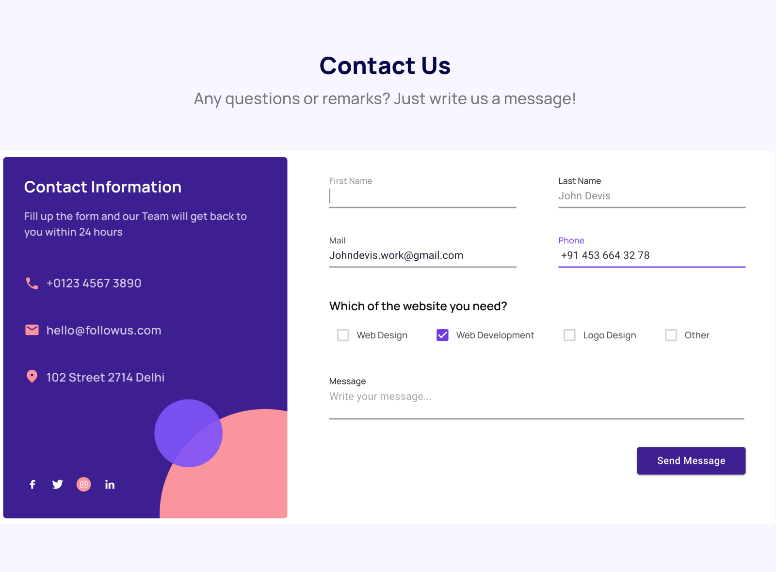 Daily UI- Contact Us by Pooja Hooda on Dribbble