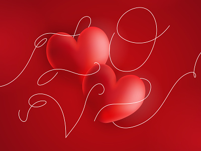 Love balloon friendship glossy gradient heart illustration line love red ribbon