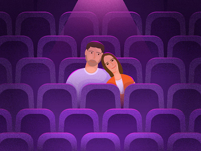 Love in the Cinema cinema couple grain texture illustration love movie theater