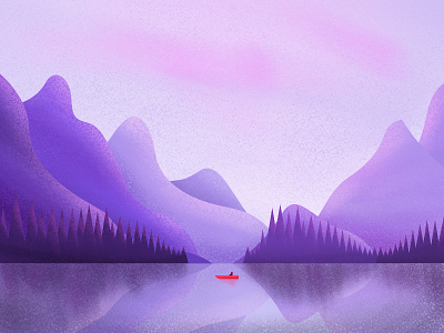 Landscape Mountains flat grain graintexture illustration lake landscape mountains purple sky vector