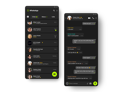 WhatsApp Black Version adobexd black chat interface redesign ui uidesign whatsapp
