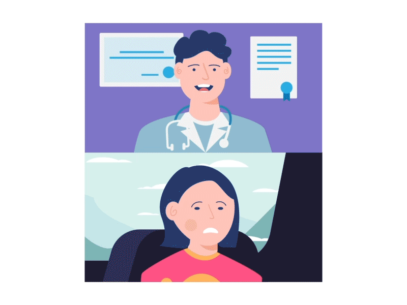 VideoCall - Travel for Chile aftereffects doctor girl illustration joysticksnsliders medical medicine stomach travel vector videocall