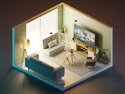 My Living Room 3d 3d living blender furniture illustration living room morning