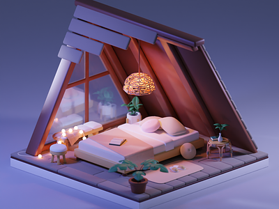 Cozy Tiny Room 3d blender cozy room isometric 3d