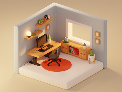 Blender Course 3d illustracion 3d isometric blender chair course diorama home office isometric. low poly modeling office