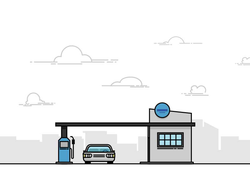 Car in Fuel Station 2d after effects animation car clouds flat fuel oil outline station fuel