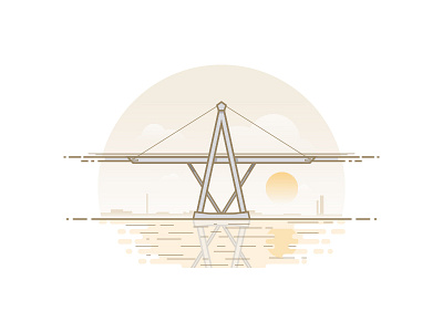 Rafael Urdaneta Bridge bridge concrete freetime gradients illustration lines orange strokes sun sunset vector