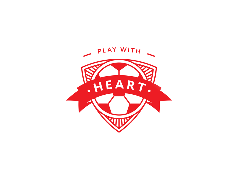 Play With Heart badge ball banner heart icon illustration lines red soccer vector