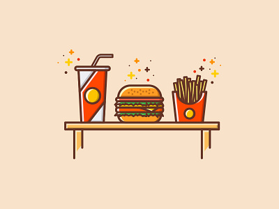 Hamburger Food Set chips coke flat food hamburger icons illustration set table