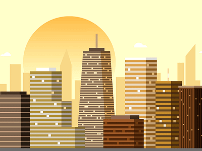 City Skyline afternoon buildings city flat orange skyline sun vector