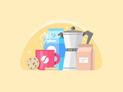 Coffee Time Scene coffee coffee maker cookie flat illustration milk mug vector