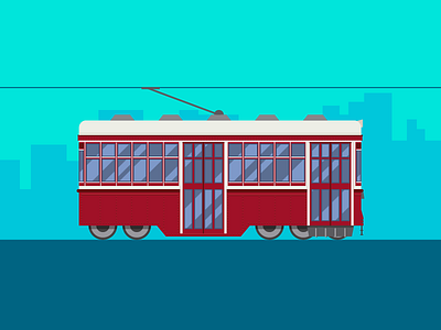 Tram City city classic flat streetcar train tram vector