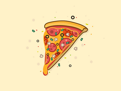 Delicious Pizza bread dots flat food ingredients line art pepper pizza salame strokes vector