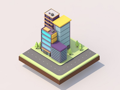 Mini City 3D buildings c4d city isometric road street tree