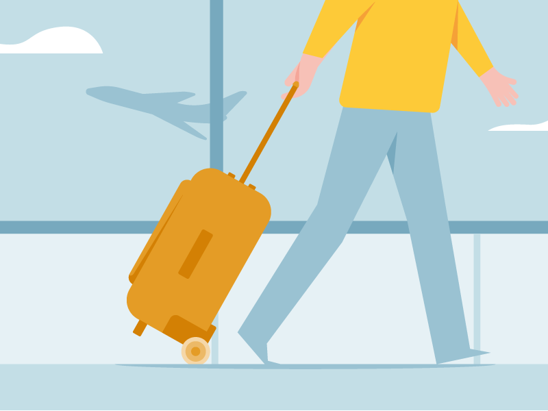 Traveler Santander vector illustration walk bluesky airport flight bag color bars flat traveler travel