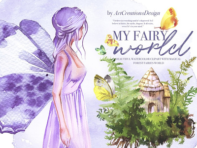 Watercolor My Fairy World Clipart 3d animation branding butterfly watercolor clip art design fairy house fairy sticker fairy tale fairy world fairy world clipart fairyland graphic design illustration illustration desig logo motion graphics typography vector watercolor