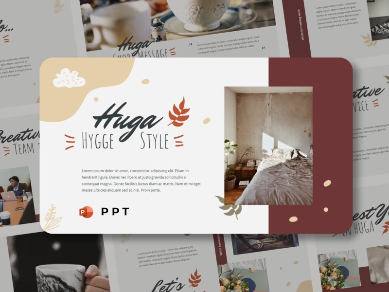 HUGA - Hygge Style Powerpoint Template app branding design editorial illustration logo magazine multipurpose photography powerpoint ppt presentation template ui vector