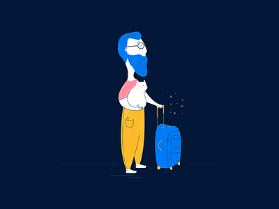 Urban Travel Life blue cat colorful design flat illustration men travel travel bag vector