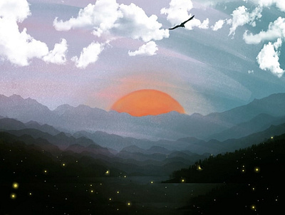Fireflies at Sunset abstract applepencil fireflies illustration ipad landscape mountains procreate