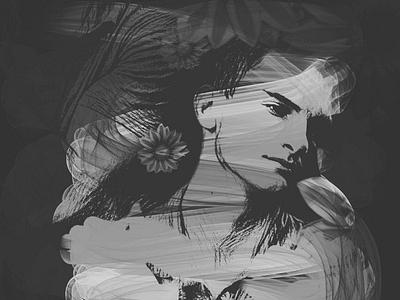 Decision abstract applepencil blackandwhite bw digitalportrait flowers illustration ipad portrait procreate