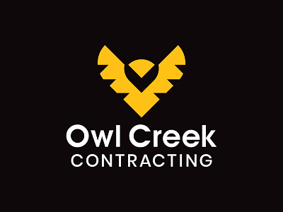 Owl Creek Contracting Logo animal bird bold brand branding contracting contractor creek geometric icon logo logos mark owl owls sharp strong yellow