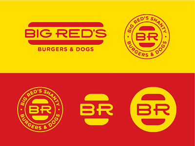 Big Red's badge big burger burgers dog emblem hamburger hotdog letter logo red yellow