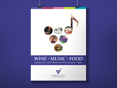 Spring Gala Poster design food fundraiser gala grapes minimal music note poster print spring wine