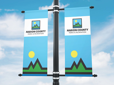 Marion County Parks & Recreation Banners bold classic county geometric grass landscape logo logos m marion mark mountain outdoors parks pictorial recreation square strong sun water